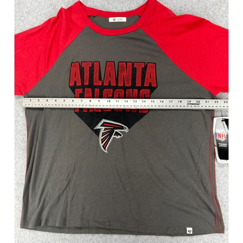 Women's '47 Brand Atlanta Falcons sz XL 3/4 Sleeve Raglan Shirt NFL NWT Gray Red - Picture 7 of 12